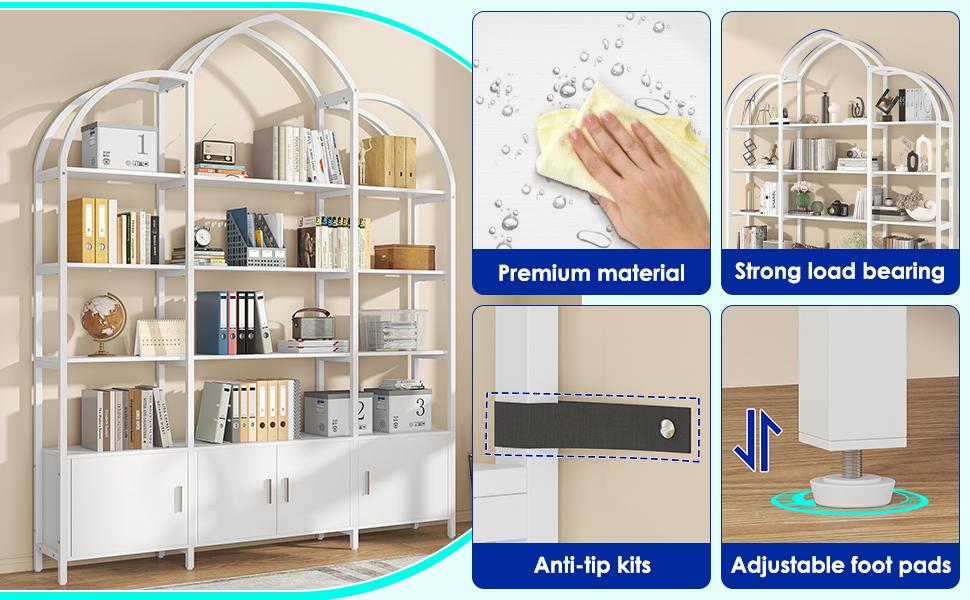 Arched Bookshelves and Bookcases: Triple Wide 5-Tier Large Open Bookshelf, Etagere Bookcase with Display Shelf for Home Office