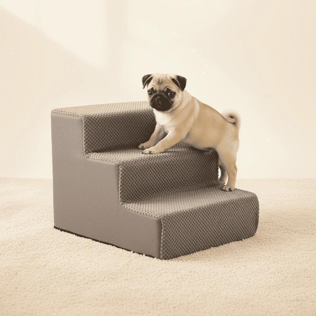 5-Step High-Density Foam Curved Pet Stairs, Non-Slip Dog Steps & Ramp for Small Dogs/Cats, Soft Washable Cover, Gentle Incline Design to Protect Joints, Ideal for Accessing Beds, Couches & High Surfaces