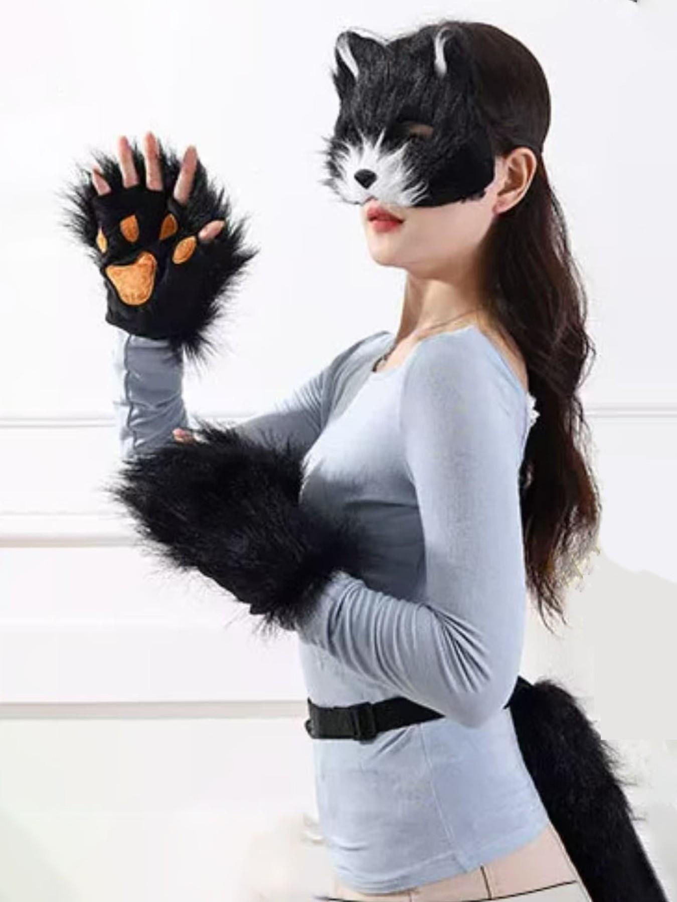 3-Piece Cosplay Costume Set, Realistic Fox Ears Top, Plush Fox Tail, Fox Mask, Perfect for Festivals, Parties, Role-Playing