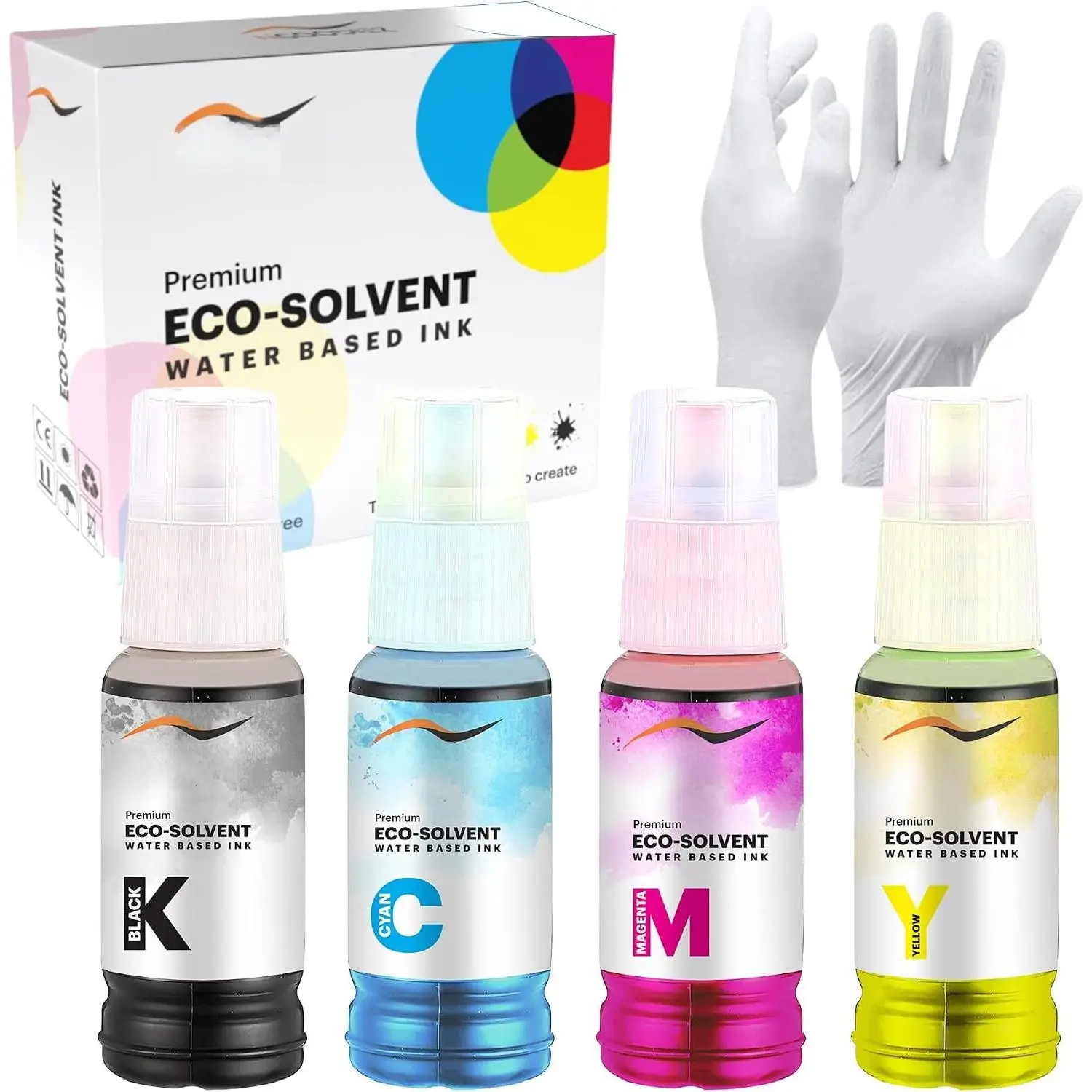Eco Solvent Ink Auto-Fill Water Based Ink, Conversion Kit Refill Ink for Epson EcoTank & Workforce Printers - Ideal for HTV, Vinyl Stickers, , T-Shirts, Mugs (1B/1C/1M/1Y, 4x70ml)