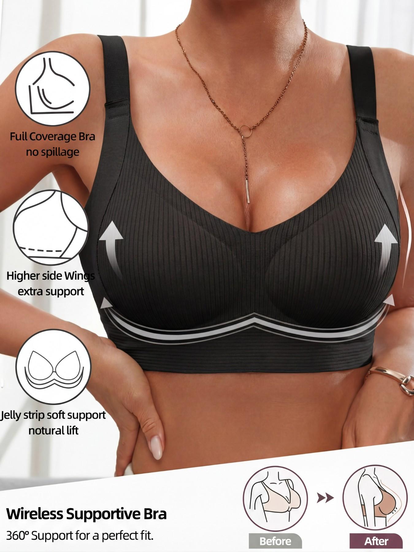 Seamless Wireless Supportive Bra for Women - Full Coverage No Spillage, Jelly Strip Natural Lift, Comfort Bralette for All Day Wear