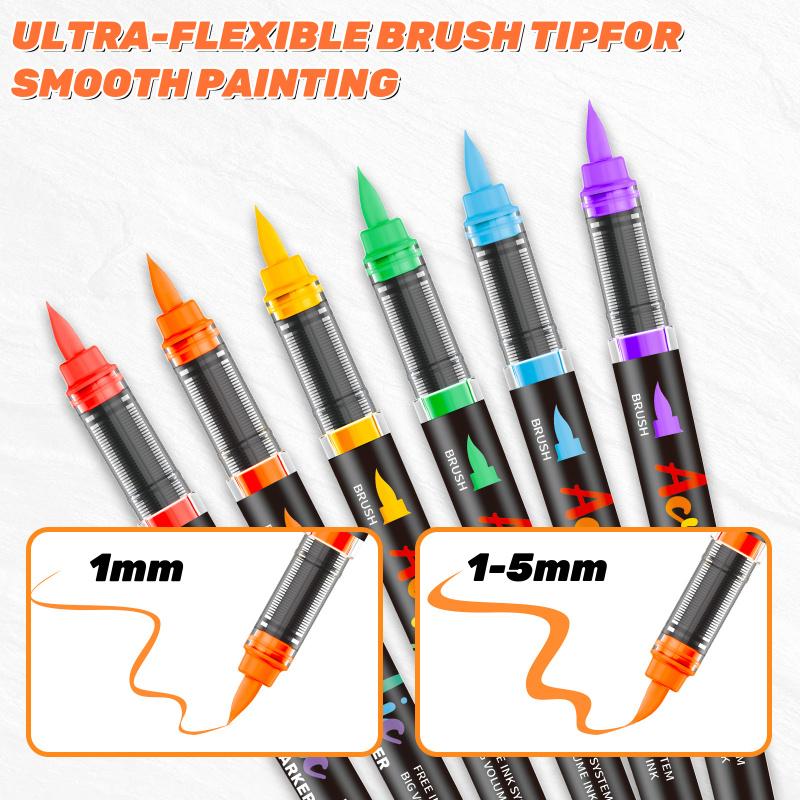 Acrylic Paint Markers Set, With Foldable Triangle Storage,Acrylic Paint Pens Brush Tip for Rock Painting, Wood, Glass, Stone, Canvas, Ceramic, Fabric,DIY Craft,Art Supplies for Adults,Art Mrkers