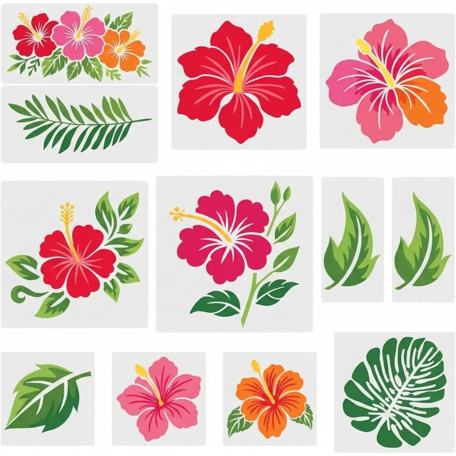 12pcs Large Flower Hibiscus Stencils Tropical Palm Leaves Hibiscus Flower Simulation Artificial Leaf Cutting Dies for DIY Scrapbooking Card Making