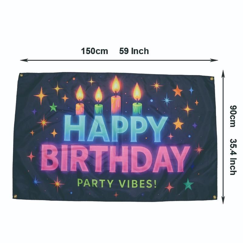 Blacklight Happy Birthday Tapestry 3x5 FT – Neon Glow Party Banner for Kids & Teens