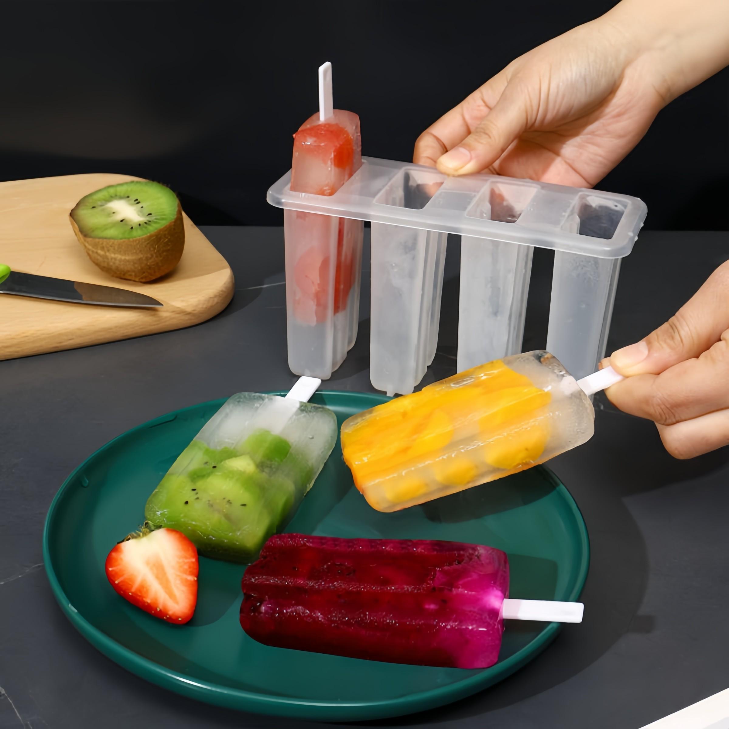 2-Pack 4-Cavity Large Ice Pop Molds with Lid, Food-Grade Popsicle Molds, Easy Release & Anti-Flavor Transfer, BPA-Free Leakproof, Perfect for Summer DIY Homemade Ice Cream, Yogurt Sticks, Frozen Fruit Bars, Home Kitchen Party Frozen Treat Maker
