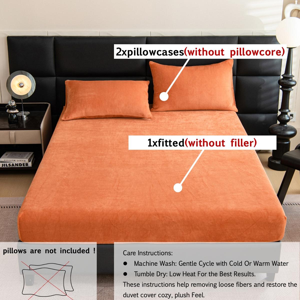 2pcs/3pcs Warm Solid Color Mattress Protector & Fitted Sheet Set – Includes 1 Deep Pocket Fitted Sheet + 2 Pillowcases, Soft Noiseless Breathable & Stain-Resistant, Machine Washable, Ideal for Bedrooms, Guest Rooms, Apartments, Dorms, and Homes with Kids,