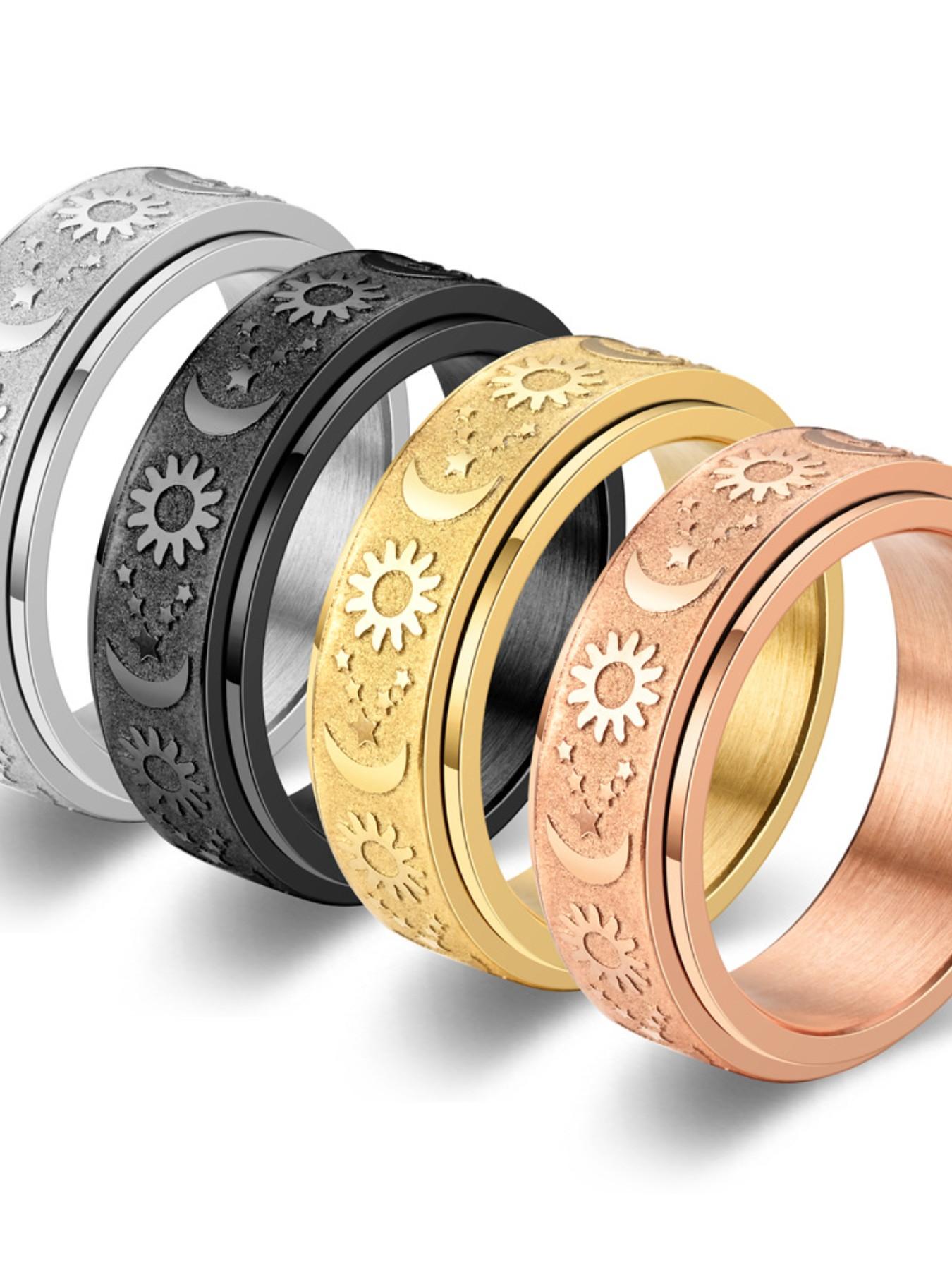 Rotating Relief Ring, Spinner Rings, Unisex Punk Style Stainless Steel Ring, Fashion Jewelry Accessories for Men & Women luck witchy moissanite