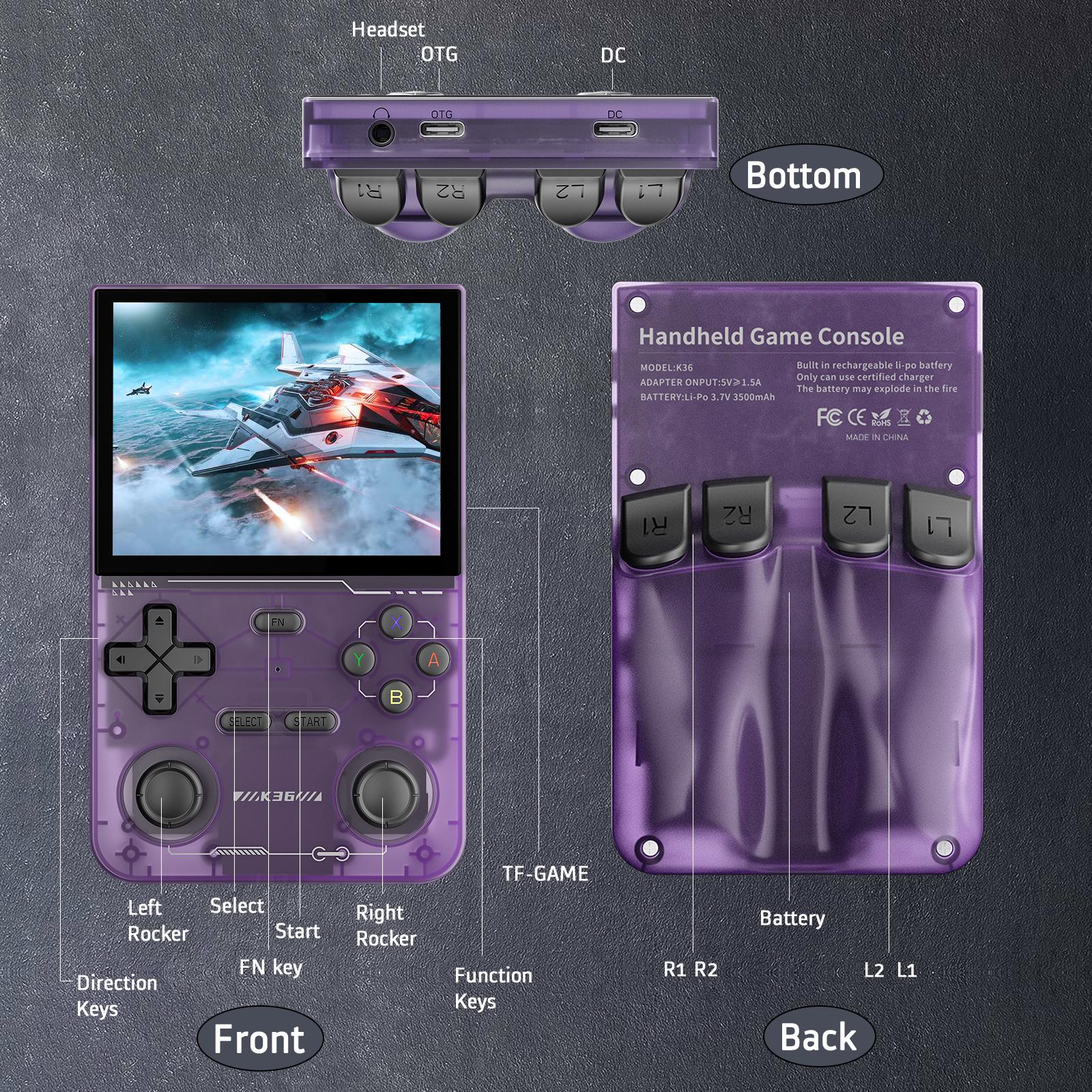 YLA GAMINJA K36 Retro Handheld Game Console with 3.5 Inch IPS Screen 64GB Games 36 Max Emu La Dorade Juegos Portable Gaming System - Digital