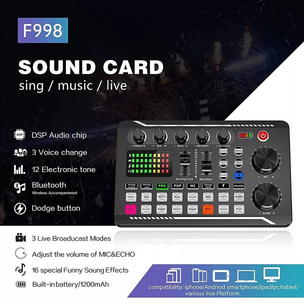 F998 Podcast Equipment Bundle, Live Sound Card With BM800 Microphone Condenser For Smartphones Bluetooth Connection,For YouTube TikTok Twitch Gaming DJ Audio Recording, Broadcasting, Live Streaming