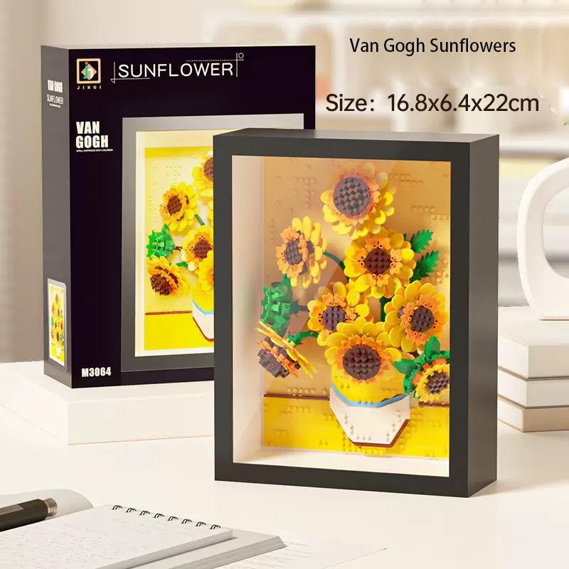 Sunflower Flower Building Blocks Set -Plant Collection Art Micro Architecture Model Home Decor Wall Art Adult Teen Architecture Kit Starry Night Van Gogh Toy Gift Lego Children's Decor Painting World Famous Art Gift