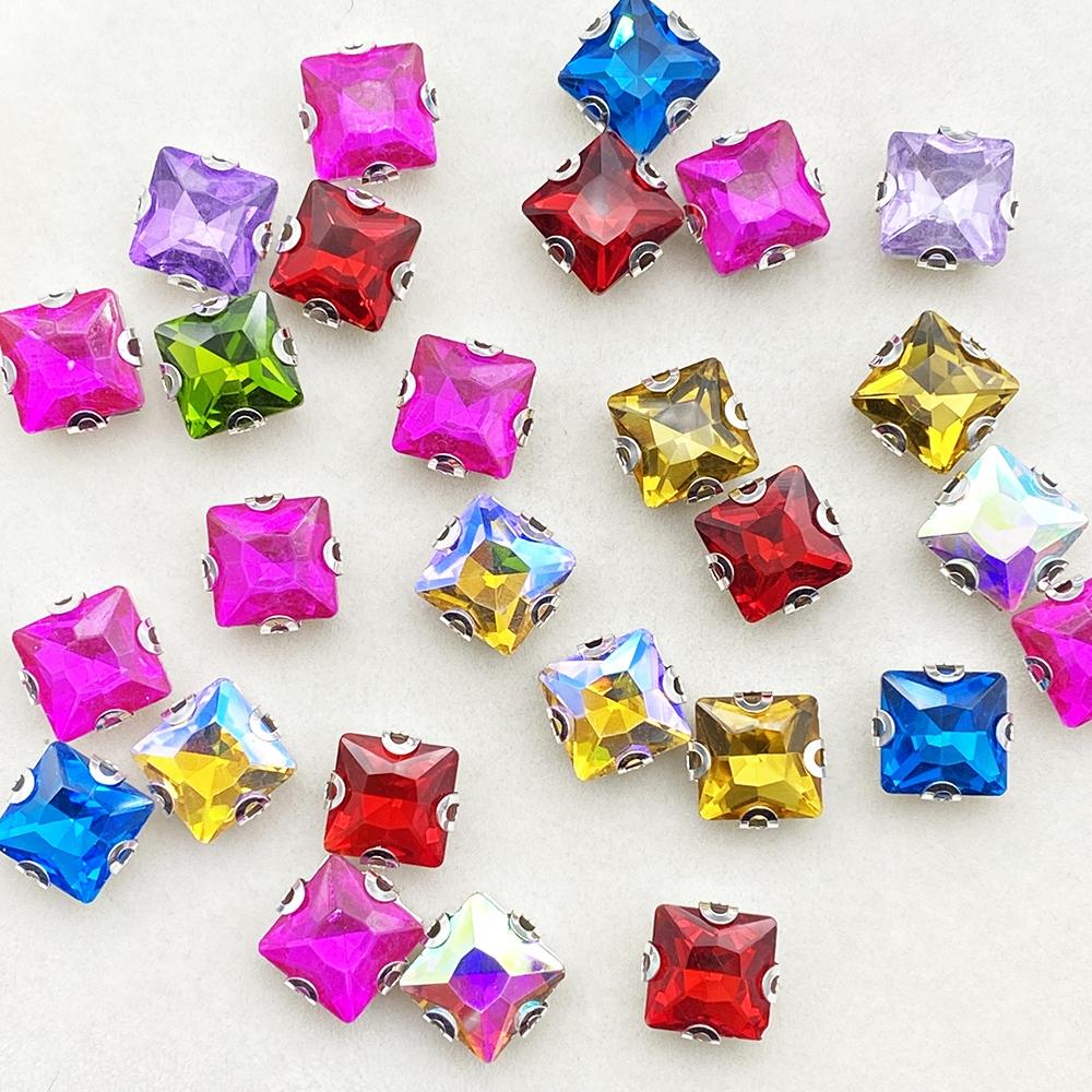30pcs 14mm Square Rhinestones, Hand Sewn DIY Embellishments for Clothing, Shoes, Hats, Bags, Craft Supplies, Jewelry Making Accessories