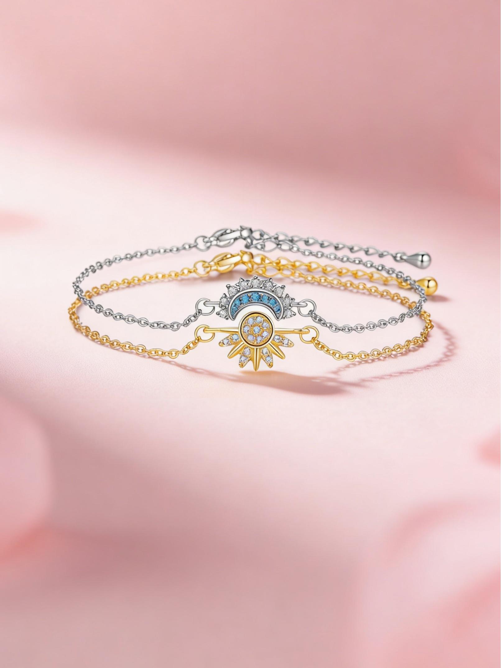 Sun and Moon Bracelet Set for bestfriend, sister gift,Stackable Gold Sun & Blue Moon Bracelet, Matching Couple/Friendship/sister Jewelry