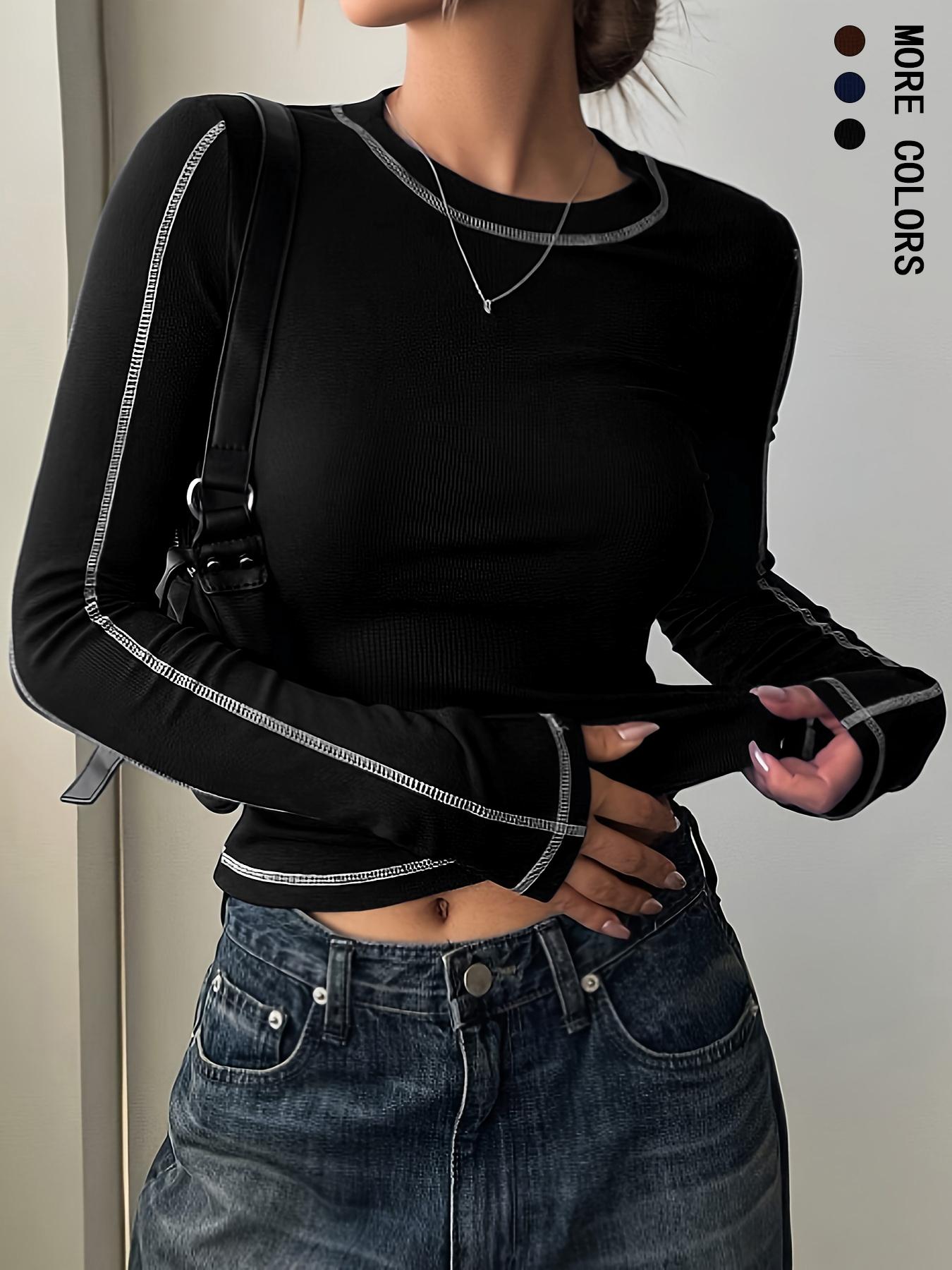 Women's Casual Long Sleeve Slim Fit T-Shirt, Comfortable Daily Wear Top, Stylish Design for Everyday