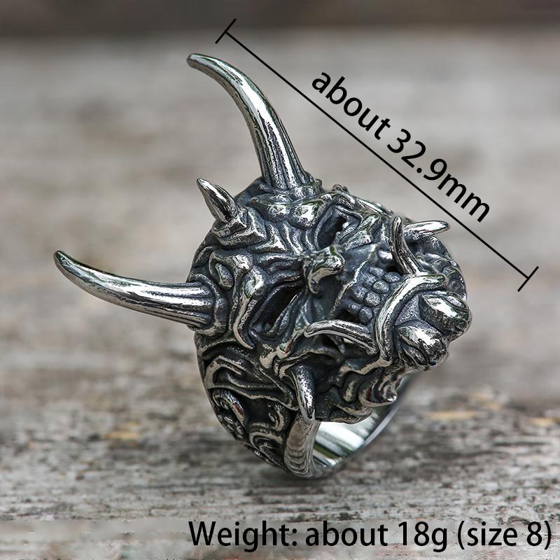 GTHIC Japanese Demon Oni Skull Ring for Men Women Birthday Gift Stainless Steel Gothic Jewelry GTHIC Japanese Demon Oni Skull Ring for Men Women Birthday Gift Stainless Steel Gothic Jewelry