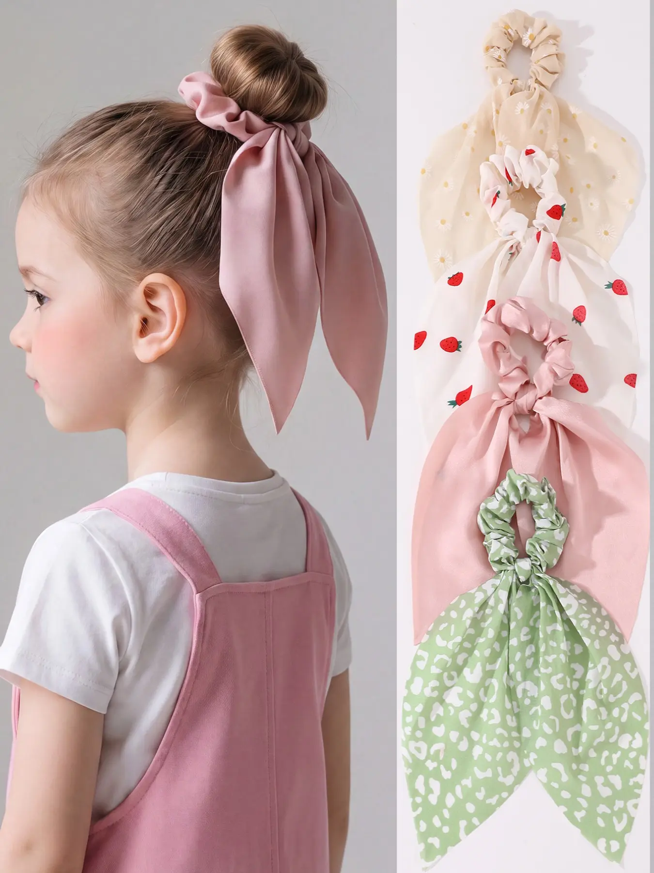 4pcs Cute Bowknot Design Floral Print Scrunchies Set, Girls' Bow Hair Ties, Daily Use Hair Accessories, All Seasons Fashion