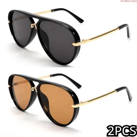 EYWXND Women's 2026 New Retro Aviator Sunglasses - 2pcs Multi-Color Gradient Shades, Summer Casual Streetwear Outdoor Accessories, Sunglasses for Women for Vacation Beach Outfits, Sohochic