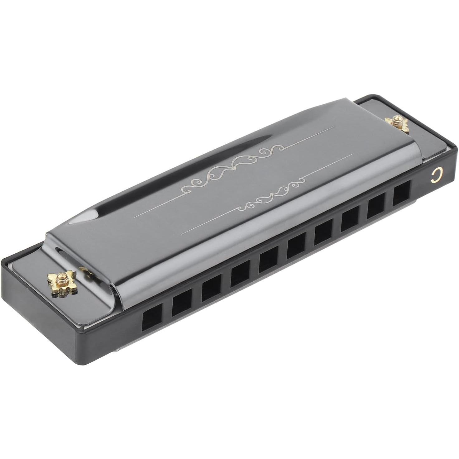 Blues Harmonica Harp Mouth Organ, 10 Holes C Key Harmonica for Adults Beginner