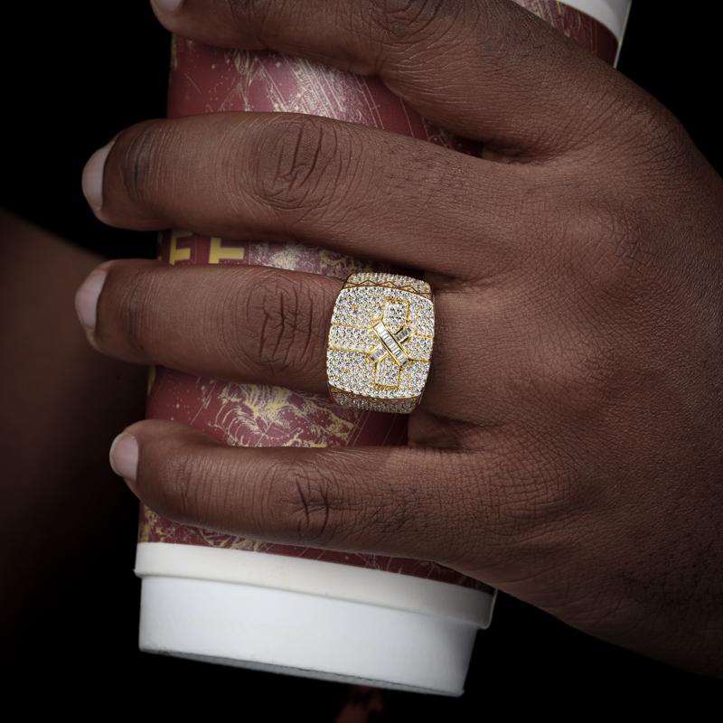 【#R422 】UCCIYO 18K Gold-Plated Cross Ring with Lab-Grown Moissanite S925 Sterling Silver  Moissanite Ring for Women Men Hip Hop Jewelry Gift