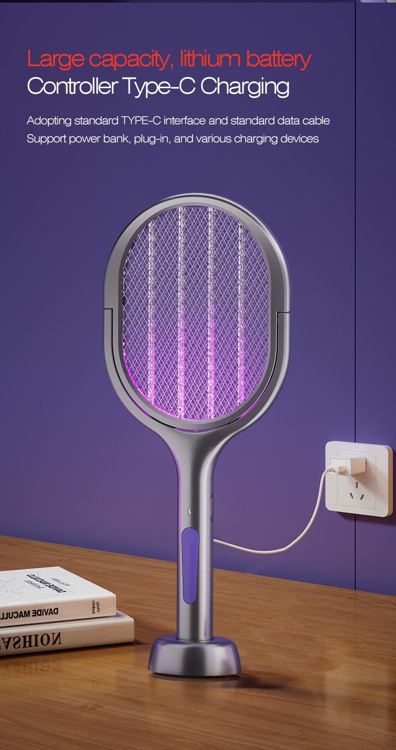 Foldable Electric Mosquito Swatter with Rotating Head – 6-in-1 Rechargeable Insect Zapper with UV Mosquito Light, Indoor & Outdoor Use, Lightweight and Portable, Safe and Efficient Fly & Bug Killer, Perfect for Home, Patio, Camping, Travel, and Office