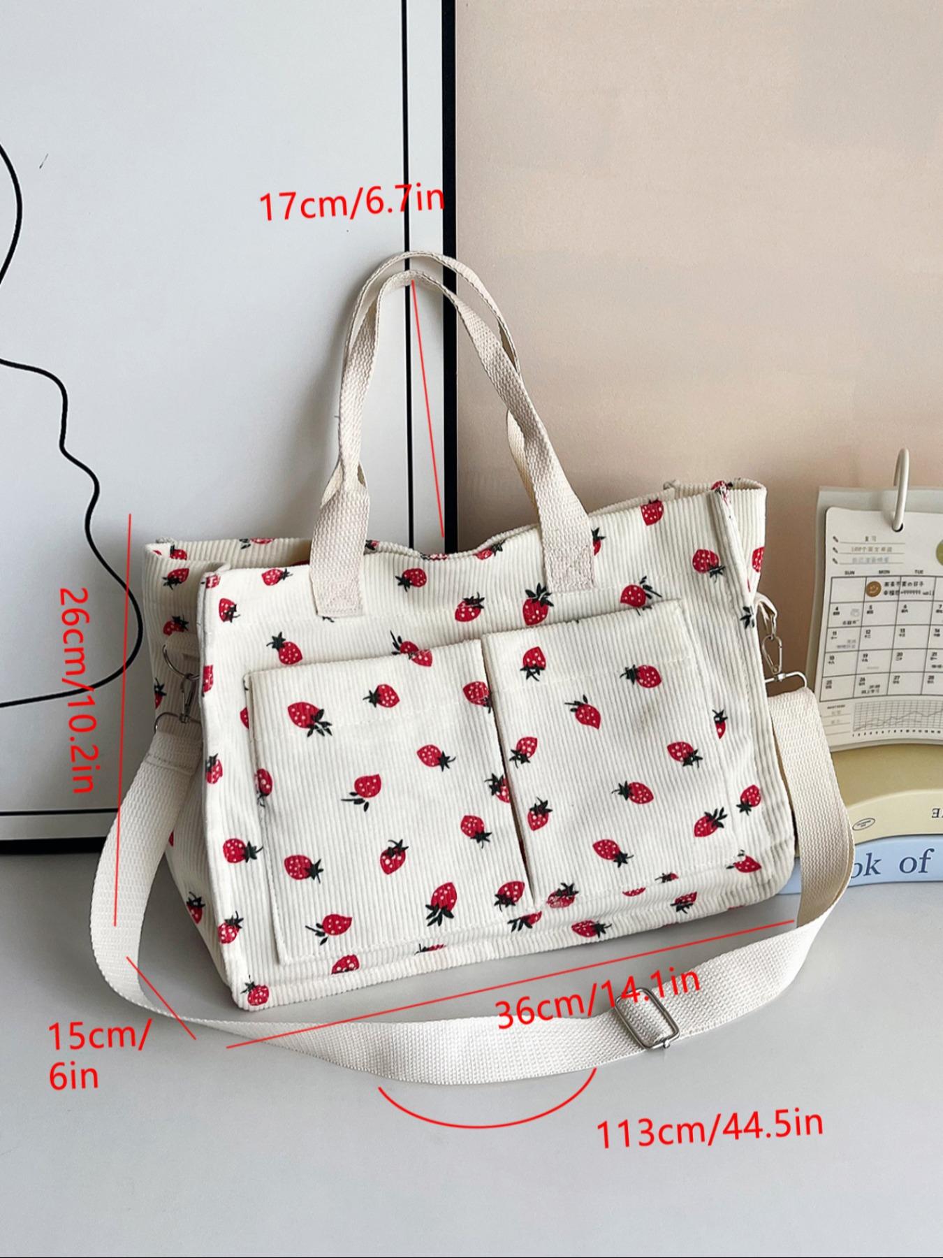 Stylish Strawberry Print Crossbody Shoulder Bag, Large Capacity Multi-Pocket Design, Perfect for Daily Commute & Shopping Needs, Floral Embossed Satchel