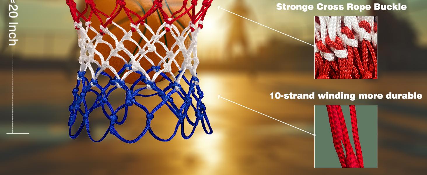 Basketball Net Replacement, 2026 Upgrade Thick Professional All-Weather Anti-Vibration Net, 12 Rings Blue, Standard Outdoor Rim