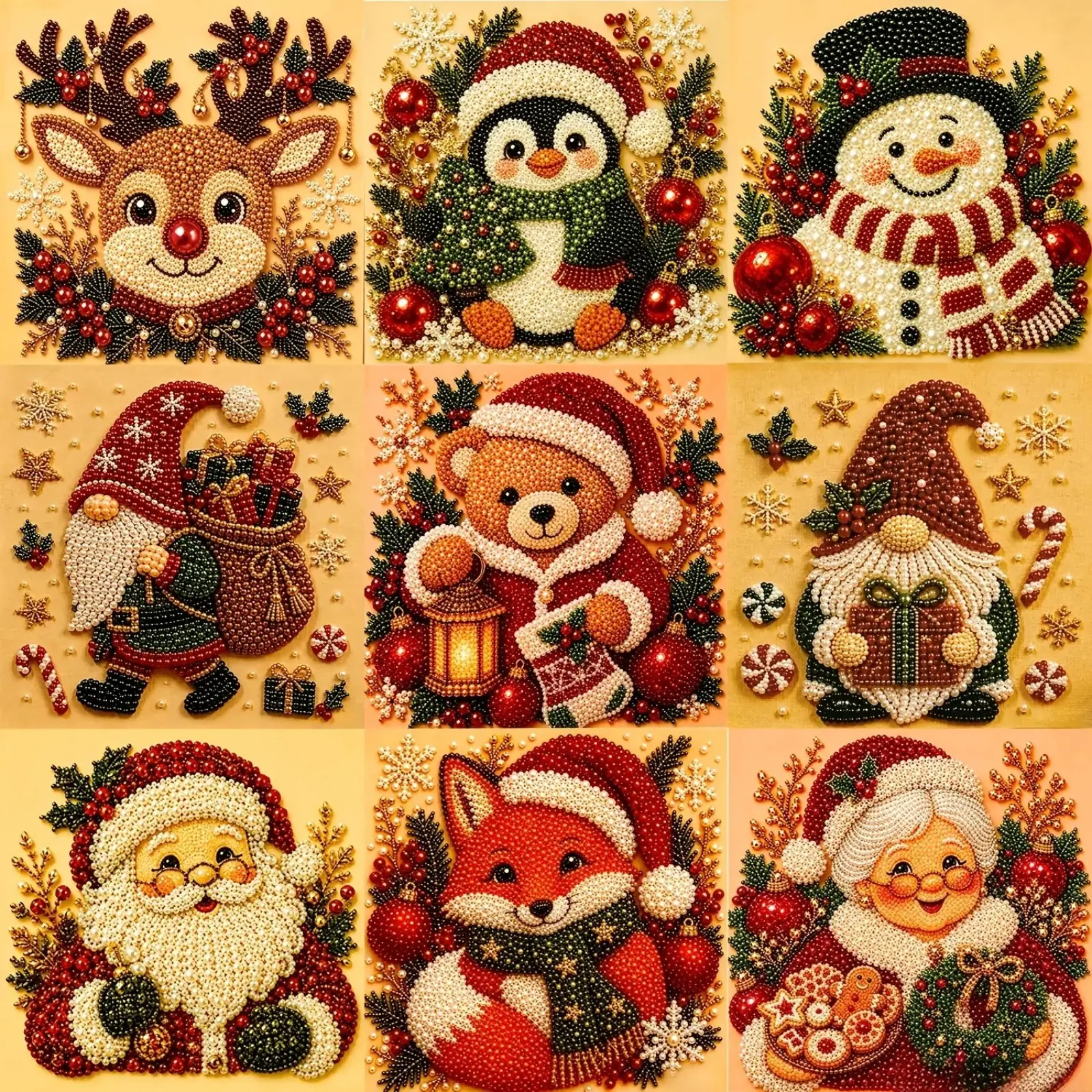New Christmas Pearl Art 5D Diamond Painting Craft Kit, Reindeer Santa Snowman Gnome Fox Designs, DIY Bag Accessory for Adults & Beginners, Winter Home Wall Decor Party Gift (Frame Not Included) tiktokshopbacktoschool