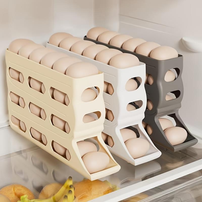30-egg fridge rack - Automatic rolling fridge egg storage box, space-saving egg dispenser holder, 4-layer fridge egg rack, large-capacity fridge egg storage box (white) Easter gift Refrigerator Accessories (DM378-2723