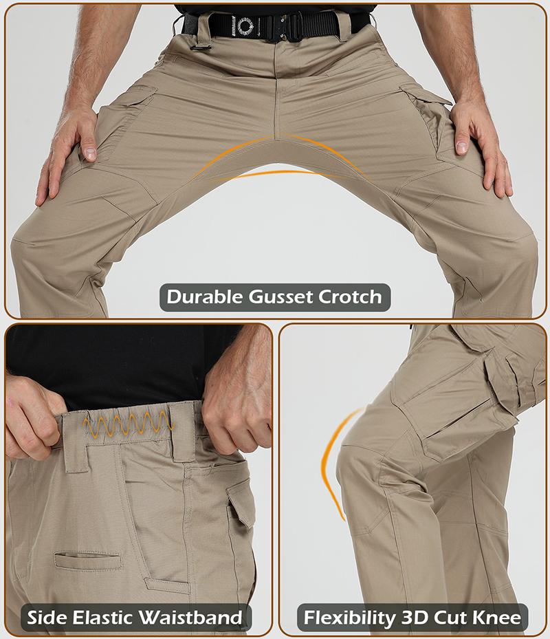 CARWORNIC Men's Stretch Ripstop Tactical Pants 12 Pockets Water-Resistant Flex EDC Utility Work Cargo Pants Lightweight Outdoor Hiking Pants