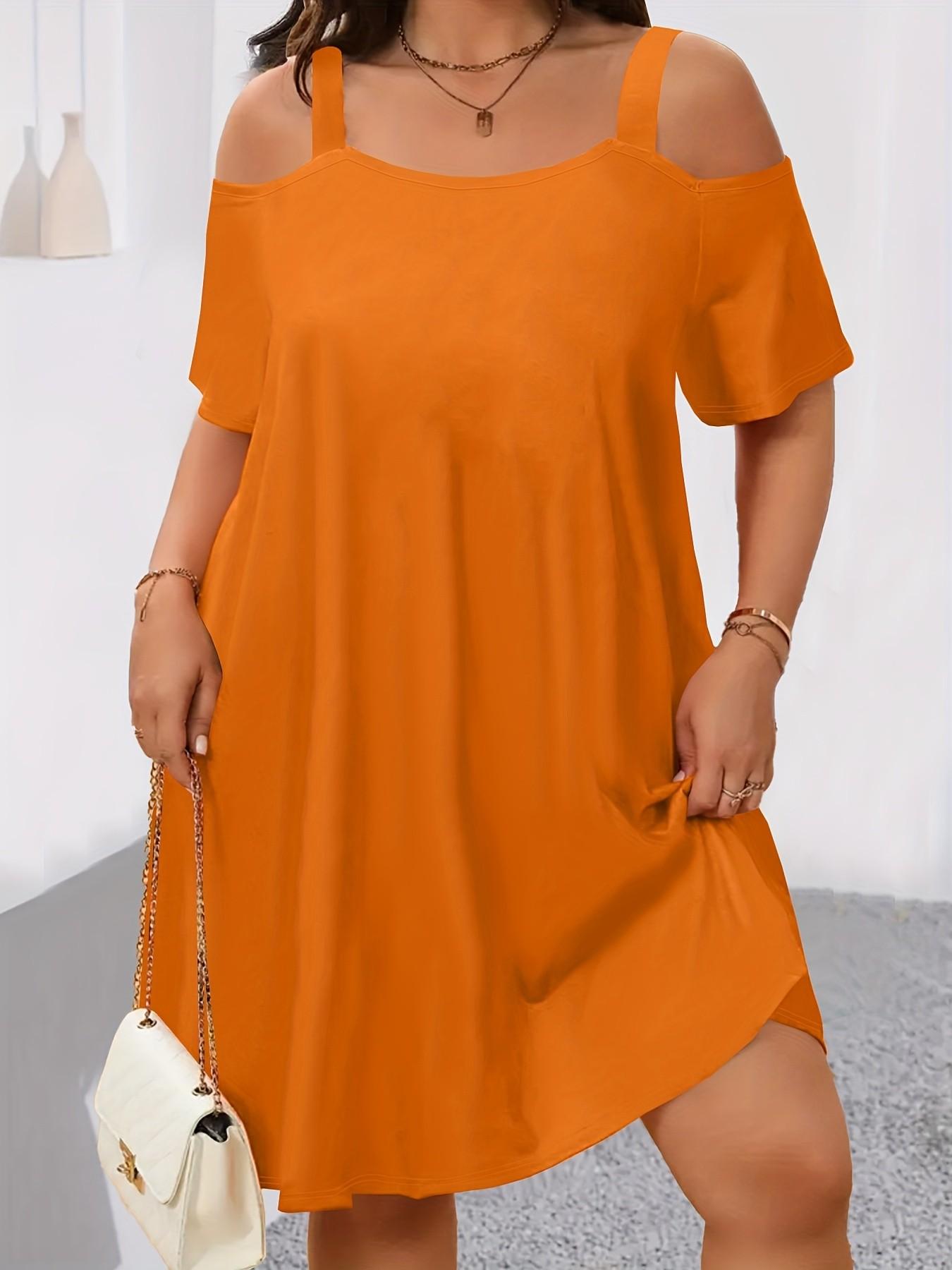 Plus Size Women's off Shoulder Strapless Dress, Loose Fit Slimming Short Sleeve T-Shirt Dress, 8 Colors Available, Casual Everyday Wear, Womenswear Plus Size Women's off Shoulder Strapless Dress, Loose Fit Slimming Short Sleeve T-Shirt Dress, 8 Colors Available, Casual Everyday Wear, Womenswear