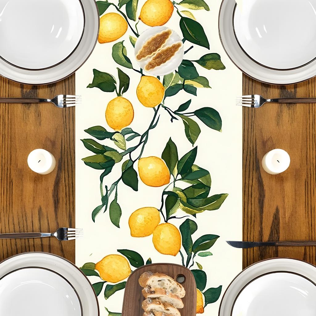 Lemon Tree Pattern Table Runner, Rectangular Tablecloth, Table Decoration Supplies for Home Kitchen Dining Room Party