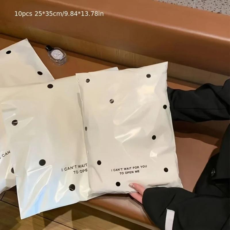 10pcs Beige Polka Dot Express Delivery Bags, Gift and Clothing Packaging Bags, Waterproof Plastic Storage Bags - Office
