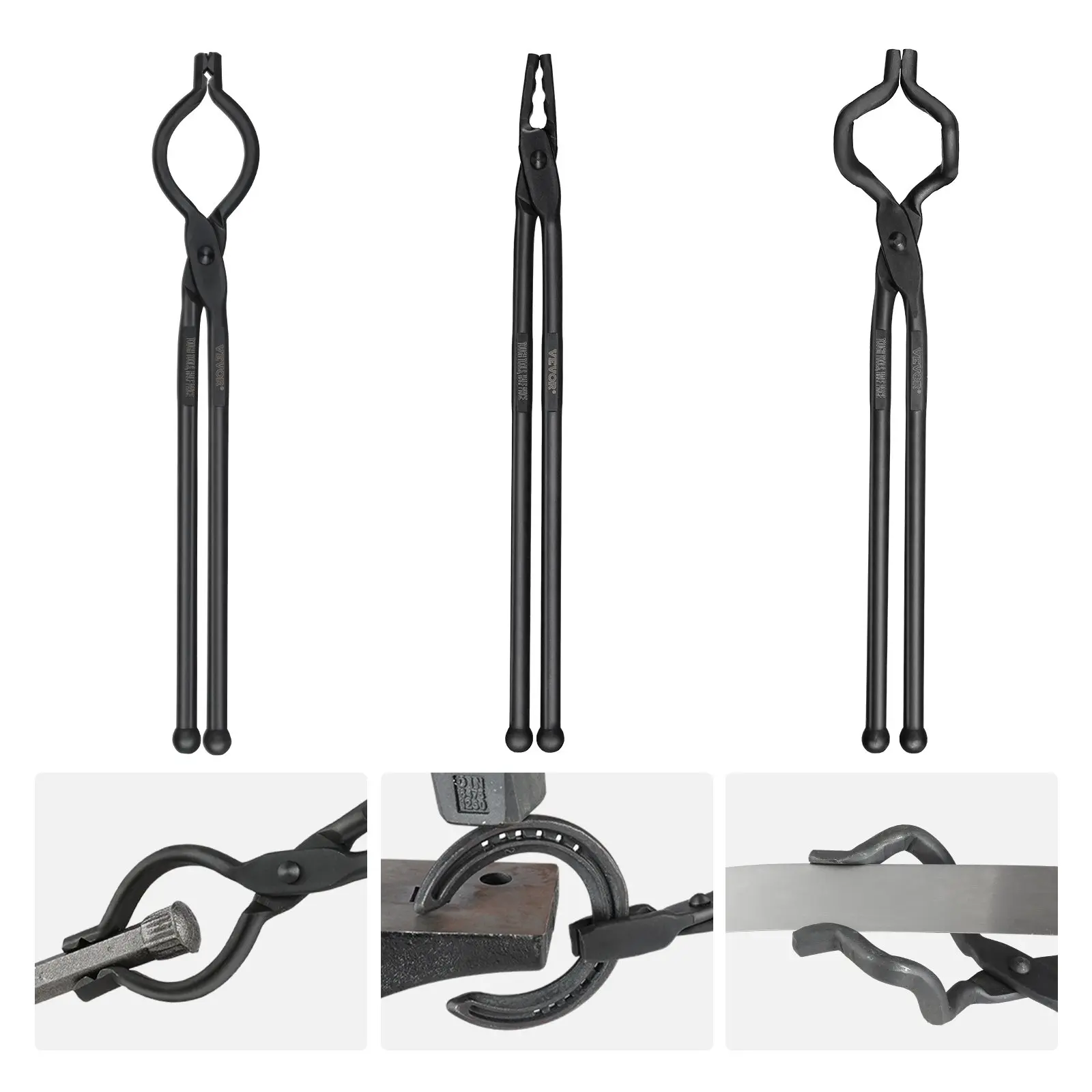 VEVOR  18-in 3-PC Forge Tool Set - Carbon Steel Build with A3 Steel Rivets, V-Bit Bolt, Wolf Jaw, Z V-Bit Designs for Blacksmiths
