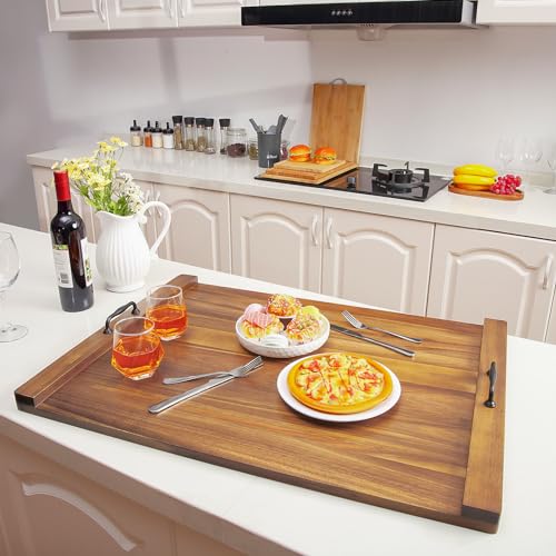 GARVEE30 x 22 Inch Acacia Wood Noodle Board Stove Cover with Handles, Wood Stove Top Cover Board for Electric Stove Gas Stove, Counter Space Sink Cover RV Stove Top Cover, Decorative Tray