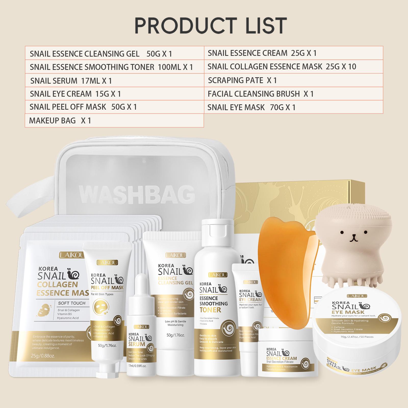 Snail Collagen Skin Care Kit, 1 Set Facial Cleanser, Toner, Serum, Eye Cream, Essence Cream and Mask, Moisturizing Hydrating Hydrate Skin Care Set for Women