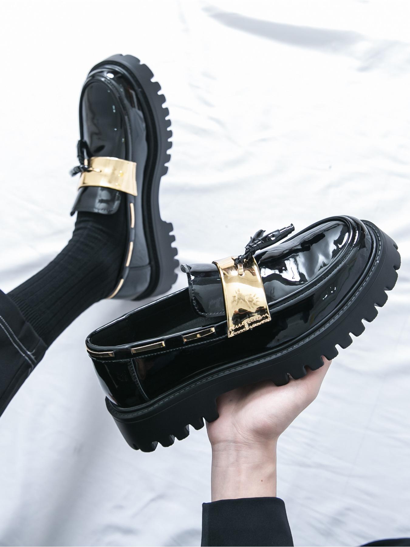 Men's Casual Footwear - Lace-Up Shiny Oxford Shoes - Round-Toe Low Heel Comfortable Derby Casual Shoes - Timeless Business Office Formal Footwear