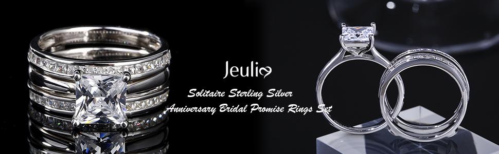 Jeulia 4.37 Carat Engraved Pricess Cut Cubic Zirconia Engagement Ring  Wedding Bands for Women CZ Solitaire Sterling Silver Anniversary Bridal Promise Rings Set wedding set Sterling Silver Zircon