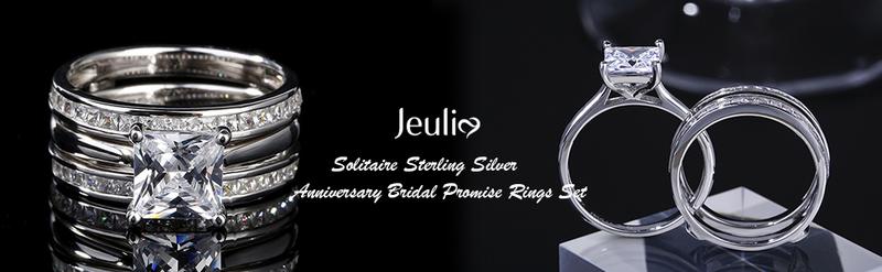 Jeulia 4.37 Carat Engraved Pricess Cut Cubic Zirconia Engagement Ring  Wedding Bands for Women CZ Solitaire Sterling Silver Anniversary Bridal Promise Rings Set wedding set Sterling Silver Zircon
