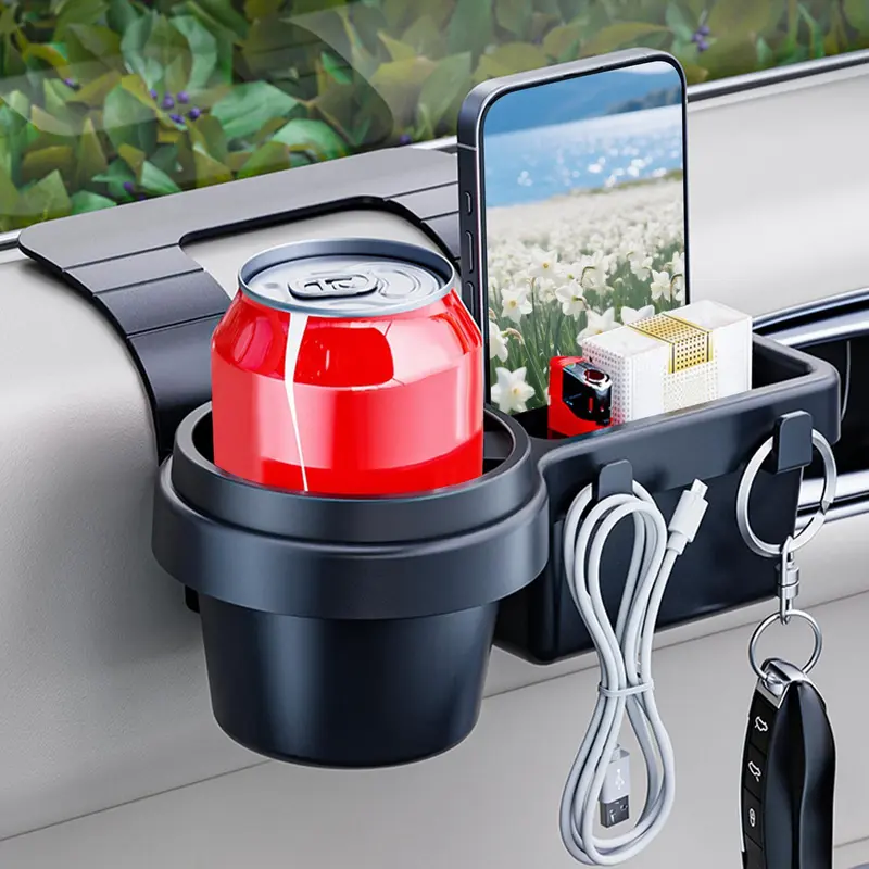 Multifunctional black car door organizer with cup holder