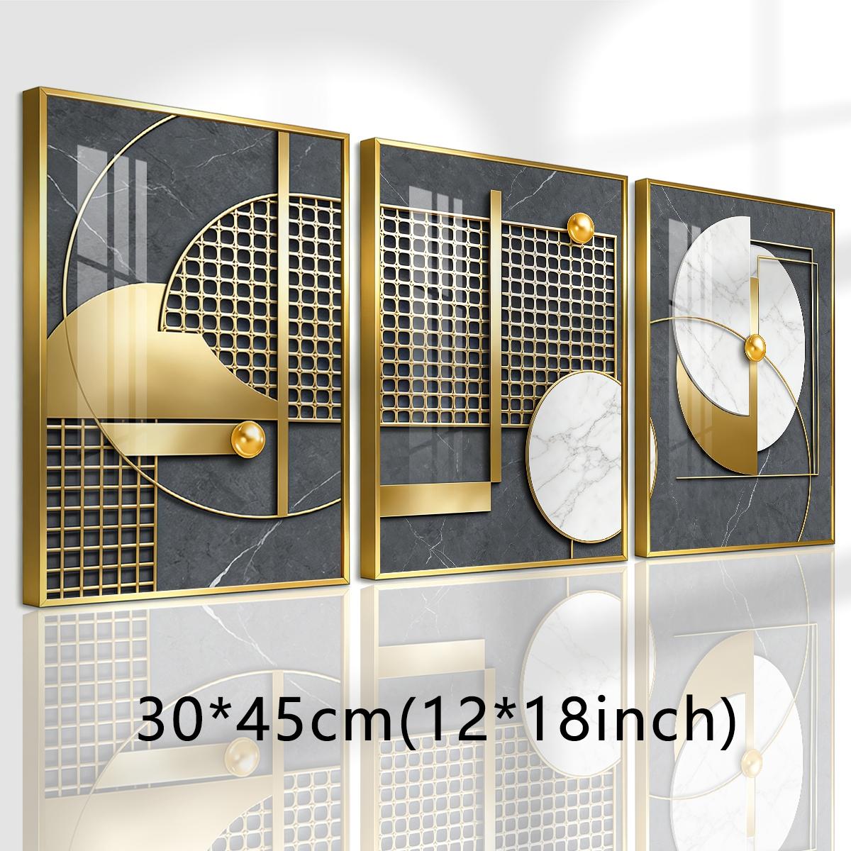3 Counts Aluminum Alloy Framed Painting, Geometric Gold And Marble Abstract Art, Home Decoration For Living Room, Bedroom, Office, Restaurant, Hallway Wall Decor, Odorless Print Artwork, Luxury Perfect Gift For Friends And Family