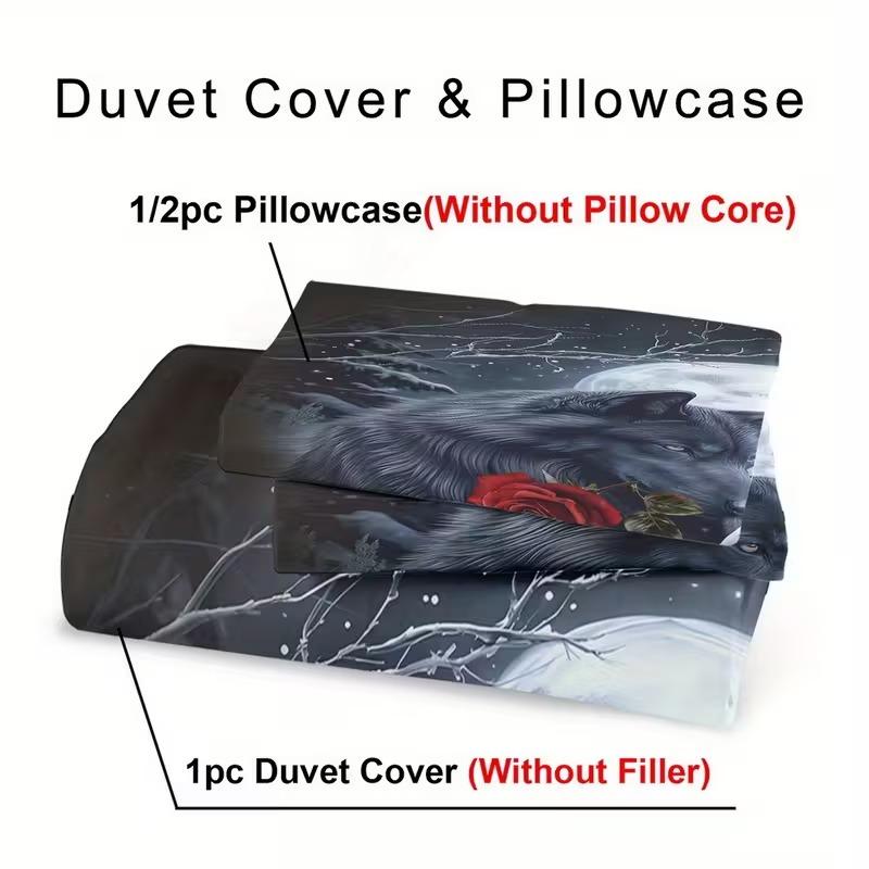 2D Print Wolf Pattern Bedding Set, 3pcs Soft Breathable Polyester Fabric, All-Season Use, Bedroom & Guest Room Decor, Decorative Bedding Set