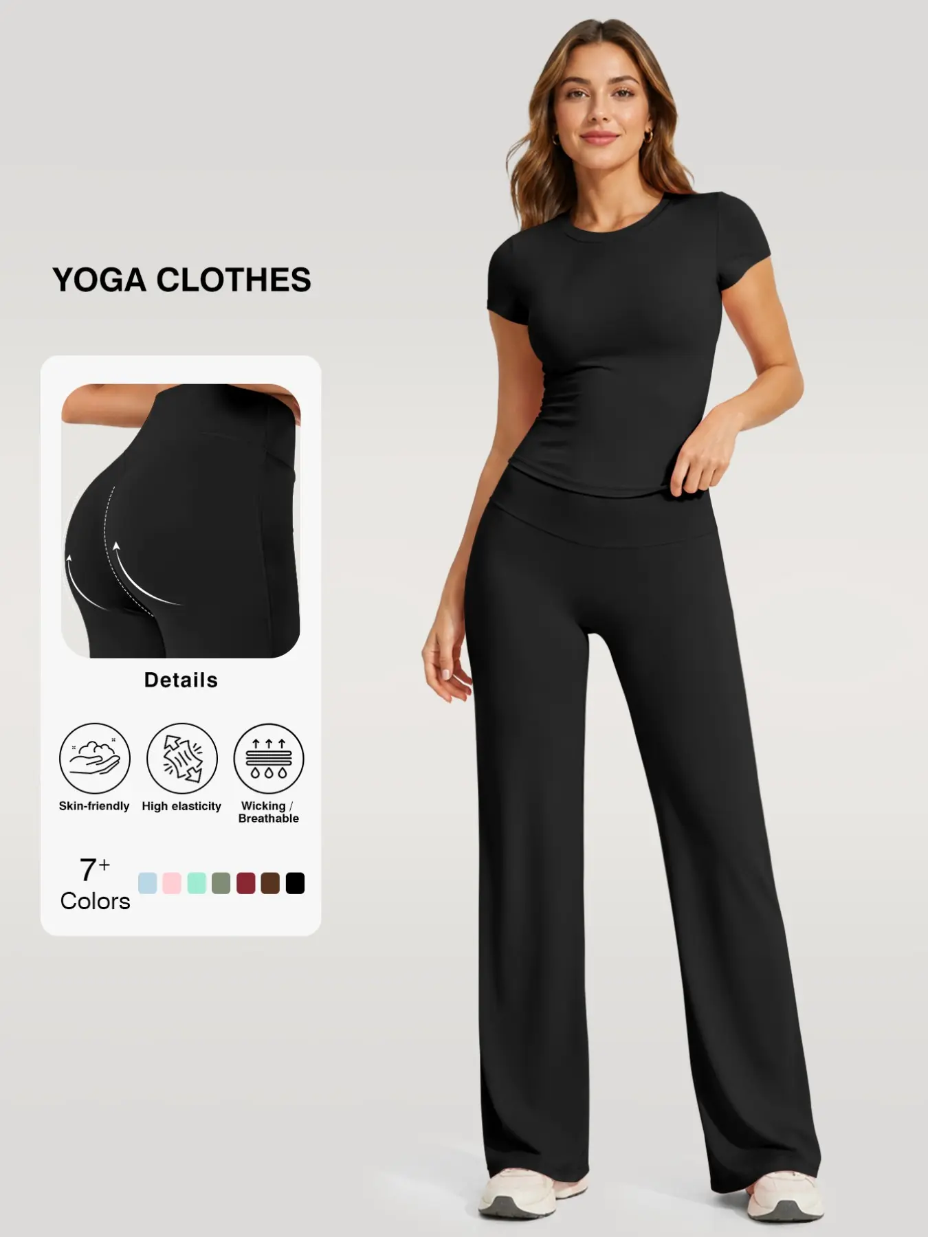 Women's Two-Piece Sportswear Set, Lightweight Short Sleeve T-Shirt and Wide Leg Pants, Quick-Dry Breathable Fitness