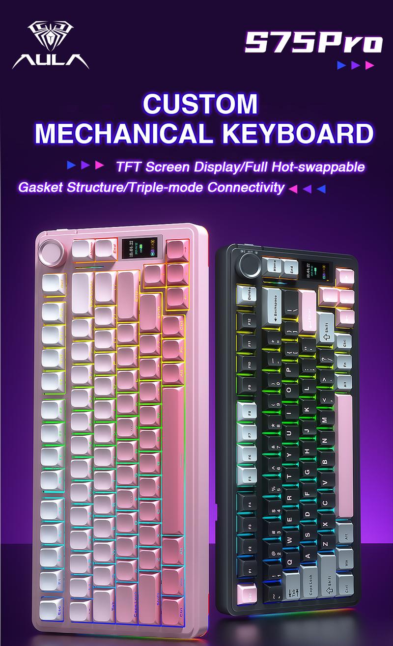 AULA S75 PRO Wireless Mechanical Keyboard with Screen&Knob(White Blue), 75% Hot Swappable Gaming Keyboard with Pre-lubed Switches, RGB Backlit, PBT Keycaps Creamy Sounding Pc Gaming Keyboards dealsforyourdays AULA S75 PRO Wireless Mechanical Keyboard with Screen&Knob(White Blue), 75% Hot Swappable Gaming Keyboard with Pre-lubed Switches, RGB Backlit, PBT Keycaps Creamy Sounding Pc Gaming Keyboards dealsforyourdays