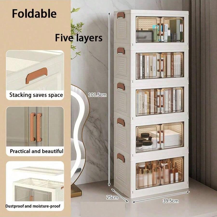 Compact Storage Cabinet, Foldable PP Material, Multi-Layer Organizer, Ideal for Kitchen Bathroom Living Room Bedroom Desk