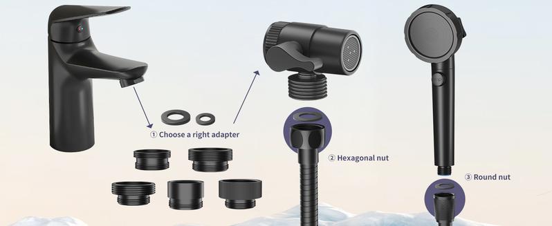 Sink Hose Attachment for Faucet with 5 Adapters, Tub Faucet Sprayer Attachment, 3 Spray Modes Shower Head with ON/OFF Button, Filtered Shower Sprayer Attachment for Tub Faucet