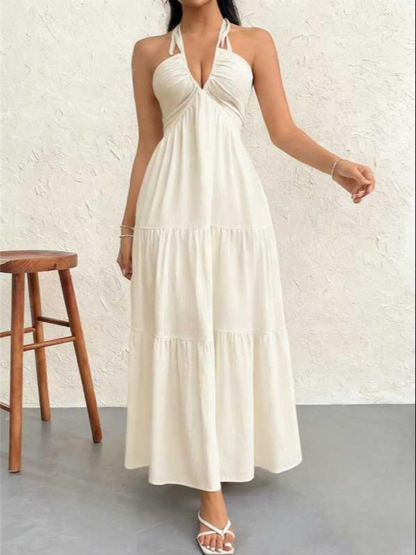 Women's Plain Dress, Summer Clothes Women, Casual Sleeveless Backless Dress for Beach Holiday Vacation, Ladies Summer Clothes