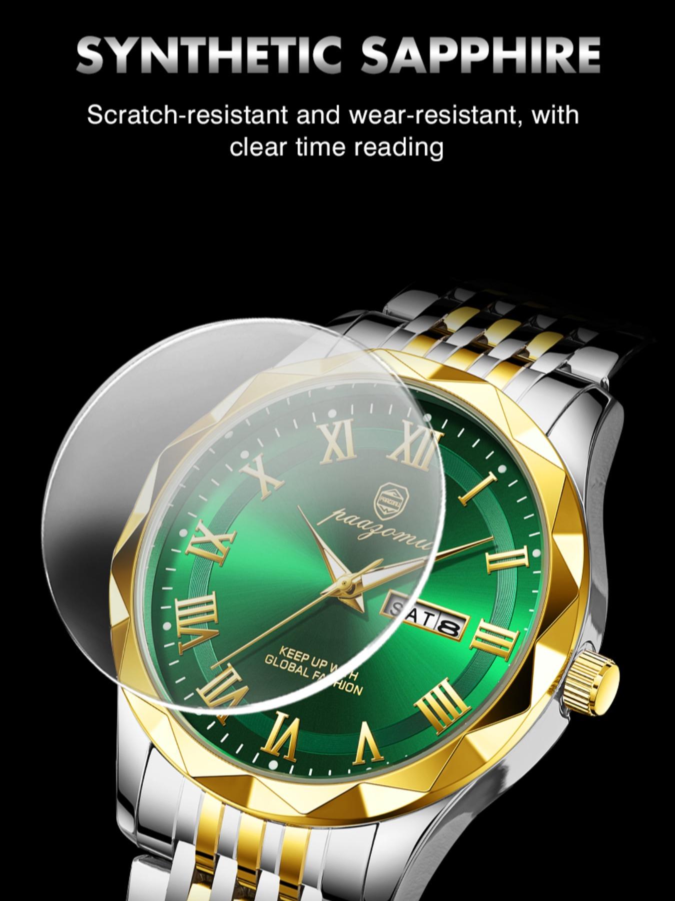 Paazomu Brand Steel Belt Dual Calendar Men's Quartz Watch 6367, Stylish Timepiece for Everyday Wear, Durable and Reliable Design