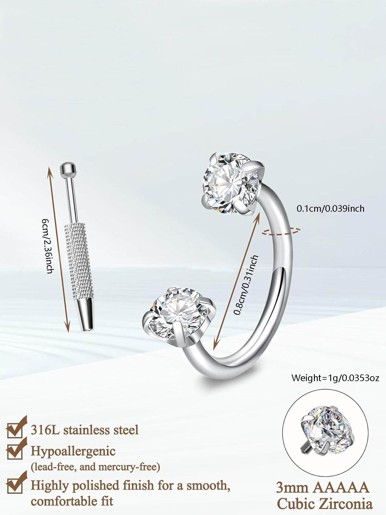 Hoop Nose Ring Set, Horseshoe Nose Rings for Women, Stainless Steel Piercing Jewelry, Dual Gemstone Hoop Rings, Surgical Steel Cartilage Spiral Earrings, Nose Piercing Kit