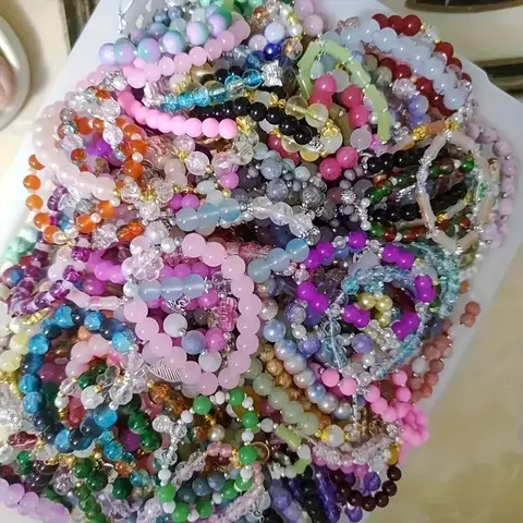 35pcs Handmade Glass Bead Bracelets Gift Set - Multicolor Cracked & Smooth Spherical Beads, Elastic Stretch Fit, Vibrant & Pastel Bangle Combo, Funky Unique Accessories for Teen Girls, Casual/Party Use, Whimsical Gifts for Girly Girls & Loved Ones