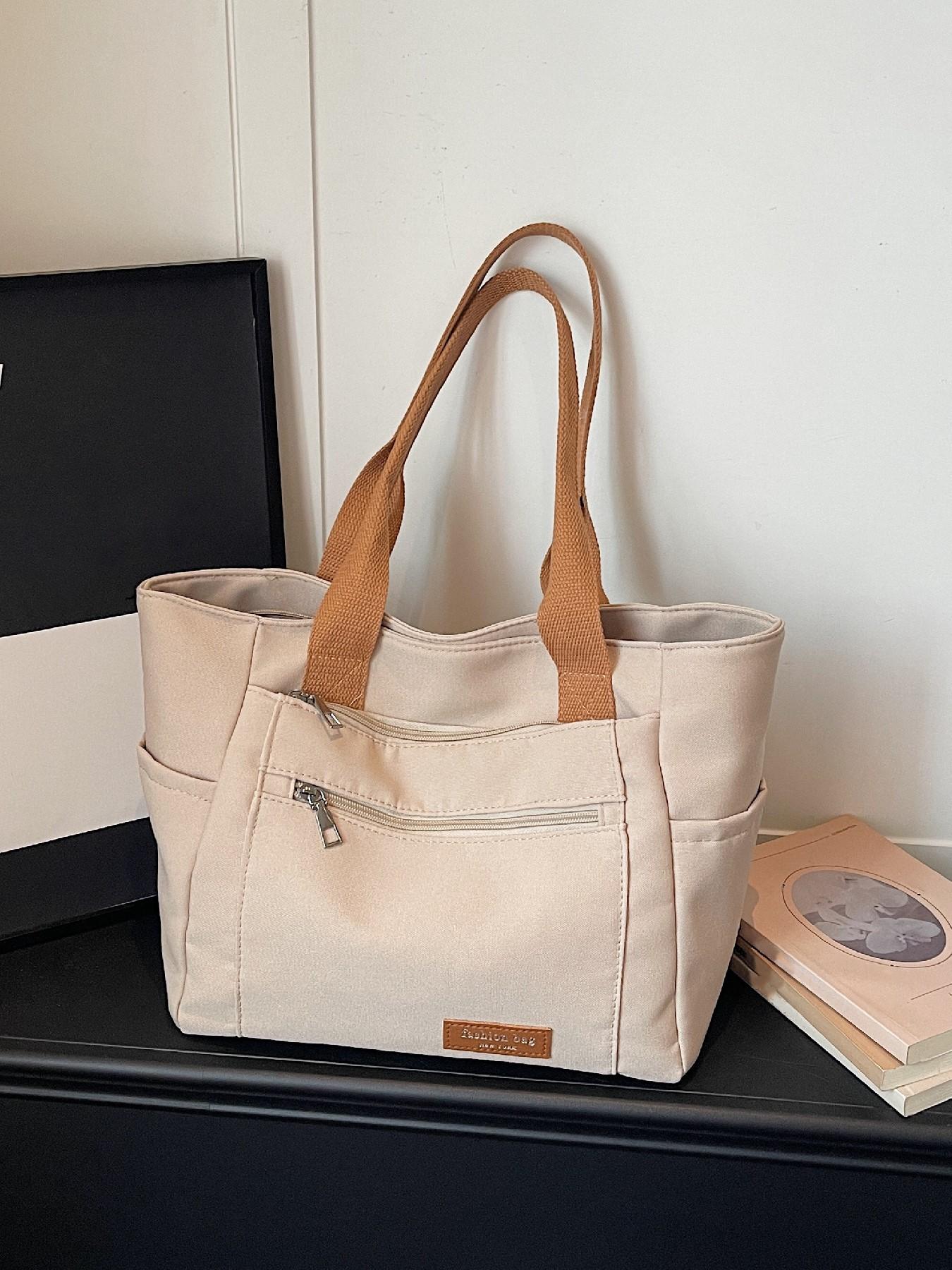 Large Capacity Multi-Compartment Canvas Tote Bag, Women's Casual Practical Shopping Bag, Fashion Daily Commute Crossbody Bag, Fashionable Tote Bag