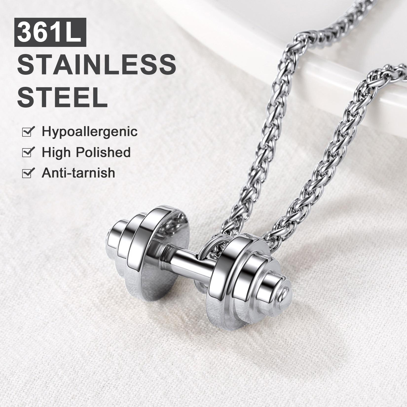 U7 Men Women Fitness Barbell Necklace Sport Jewelry Dumbbell Pendant Chain Necklace